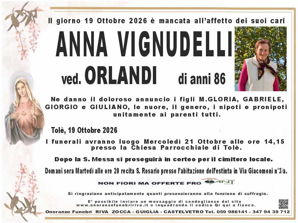 Ci ha lasciato Anna Vignudelli