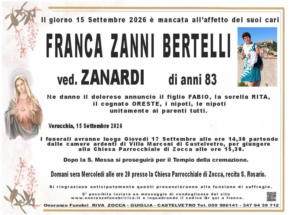 Ci ha lasciato Franca Zanni Bertelli