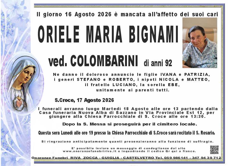 Ci ha lasciato Oriele Maria Bignami 